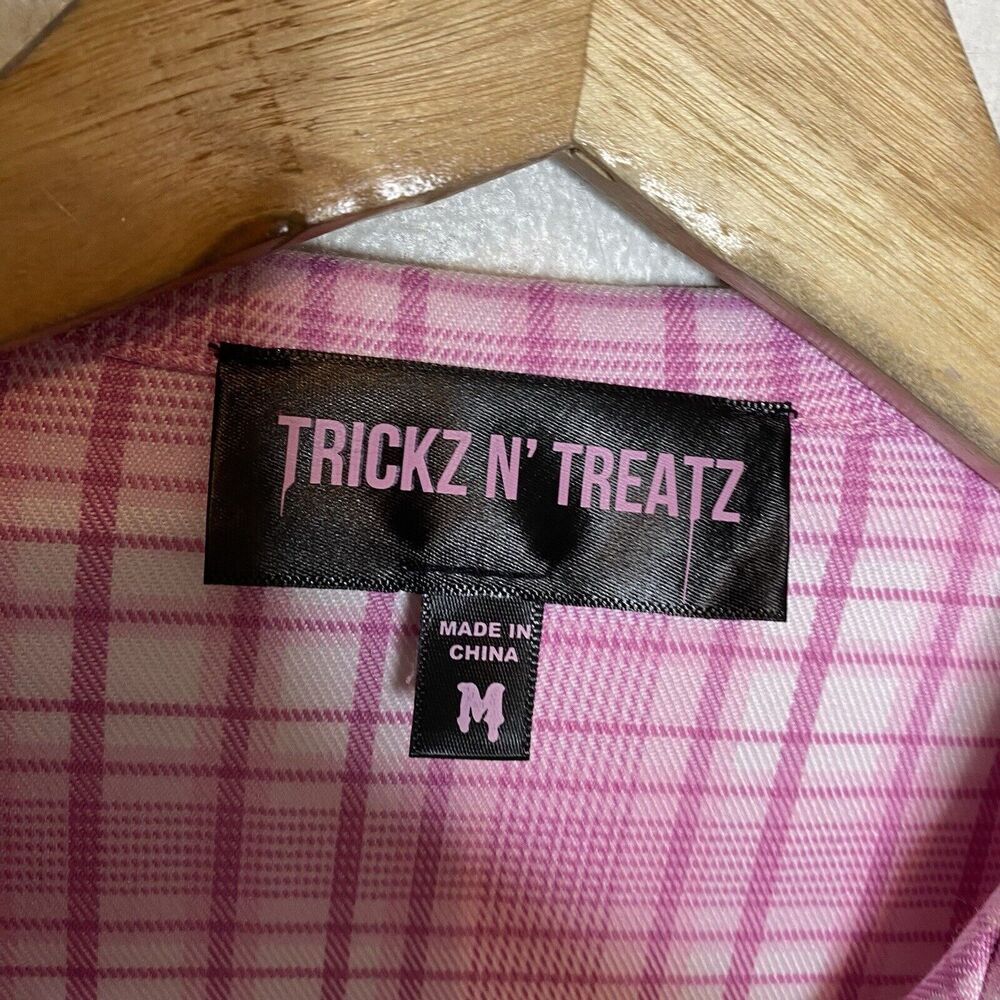 Dolls Kill Tricks N Treatz‎ Pink Plaid Button Up V-Neck Collared Shirt Blazer - Picture 4 of 11